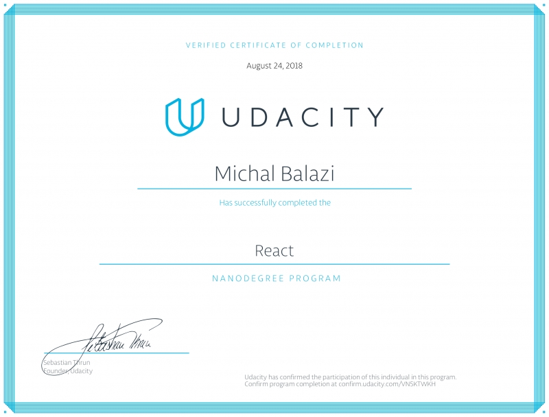 Developer certificate - React Nano-degree from Udacity